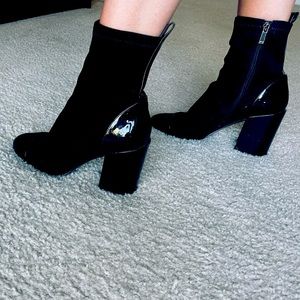 Marc Fisher short combined suede with patent toe and heel black boots size 36